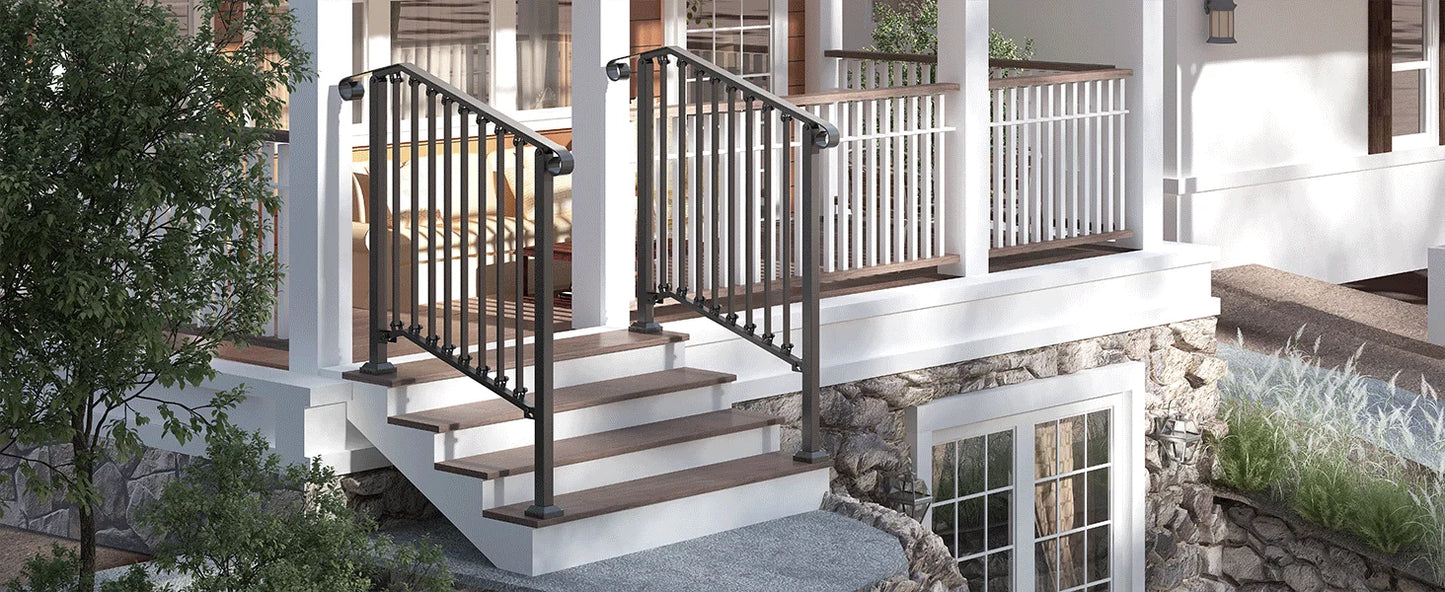 Redlife Handrails for Outdoor Steps Fit 2 to 4 Steps Wrought Iron Stair Railing for Concrete and Wooden Stairs