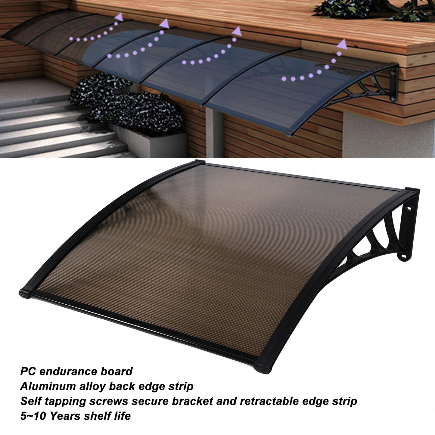 Window Canopy Cover Rainproof Sun Shade Door Awning Windproof Outdoor Garden Canopy