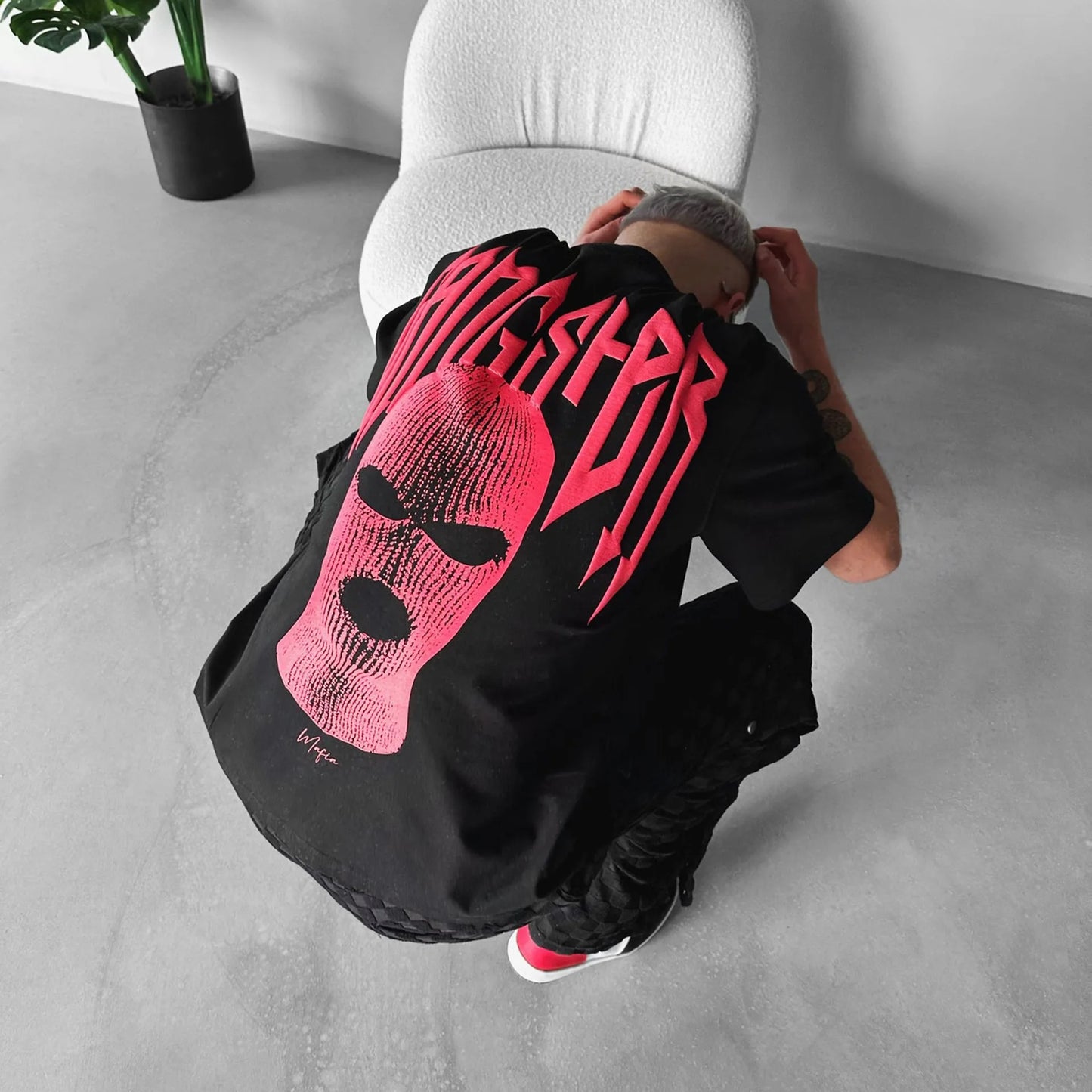 High Quality American High Street Masked Person Printed T-Shirt for Men Oversized Loose Harajuku Short Sleeve Tops