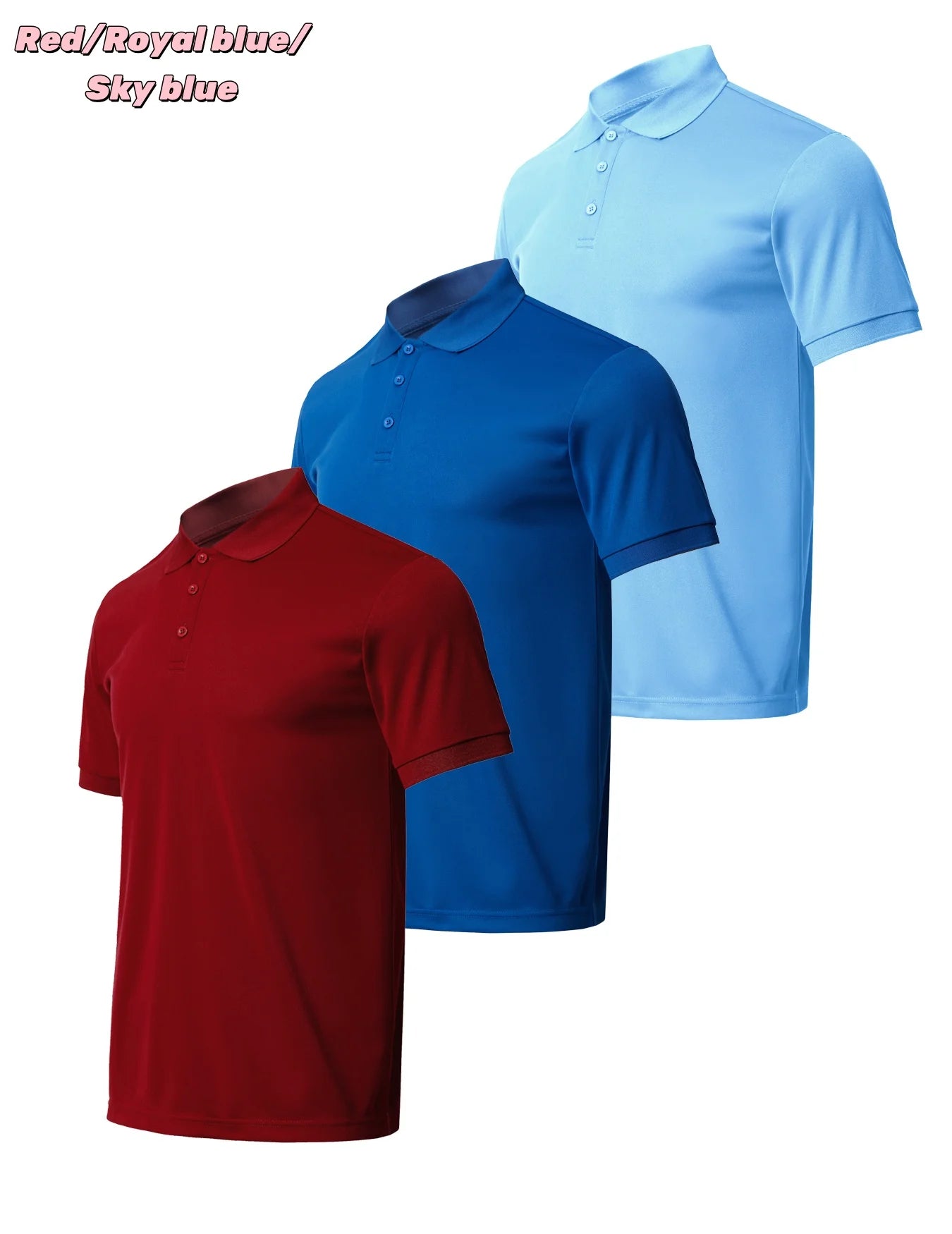 3 Piece Men's Quick Drying Short Sleeved Casual Sports Golf Shirt Moisture Wicking Fitness Top
