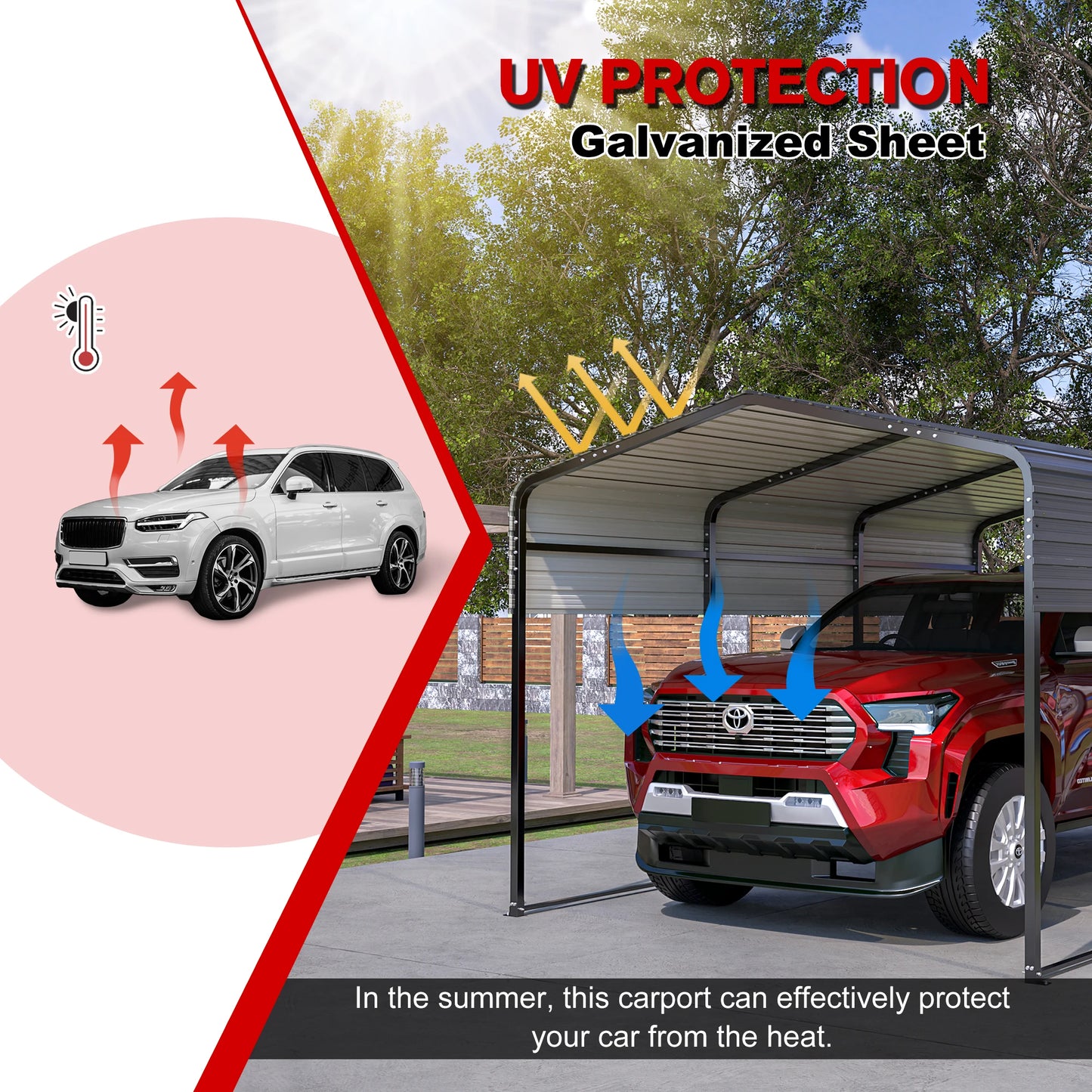 LZBEITEM 13x20 Heavy Duty Metal Carport with Galvanized Steel Roof Outdoor Carport Kits