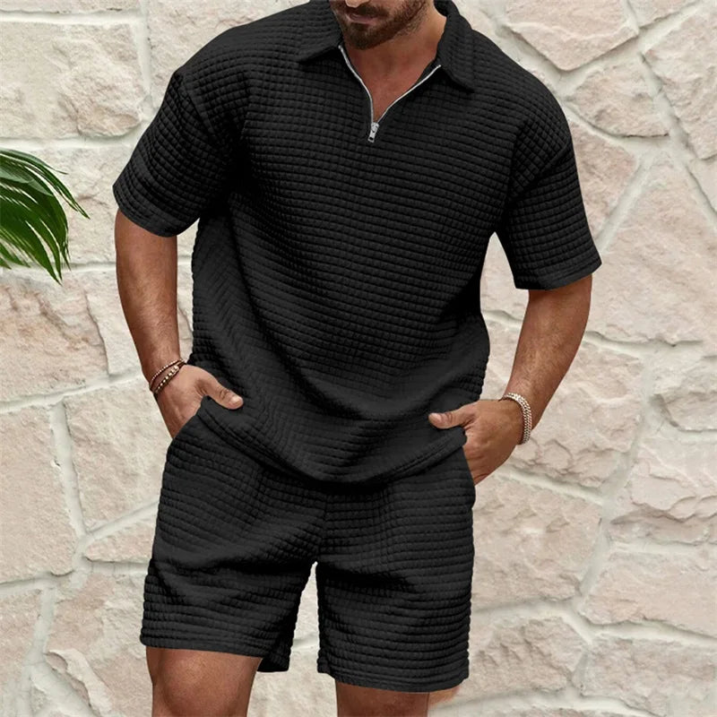 Men's Casual Outfit Short Sleeve Tee and Drawstring Shorts Set for Stylish Summer Look