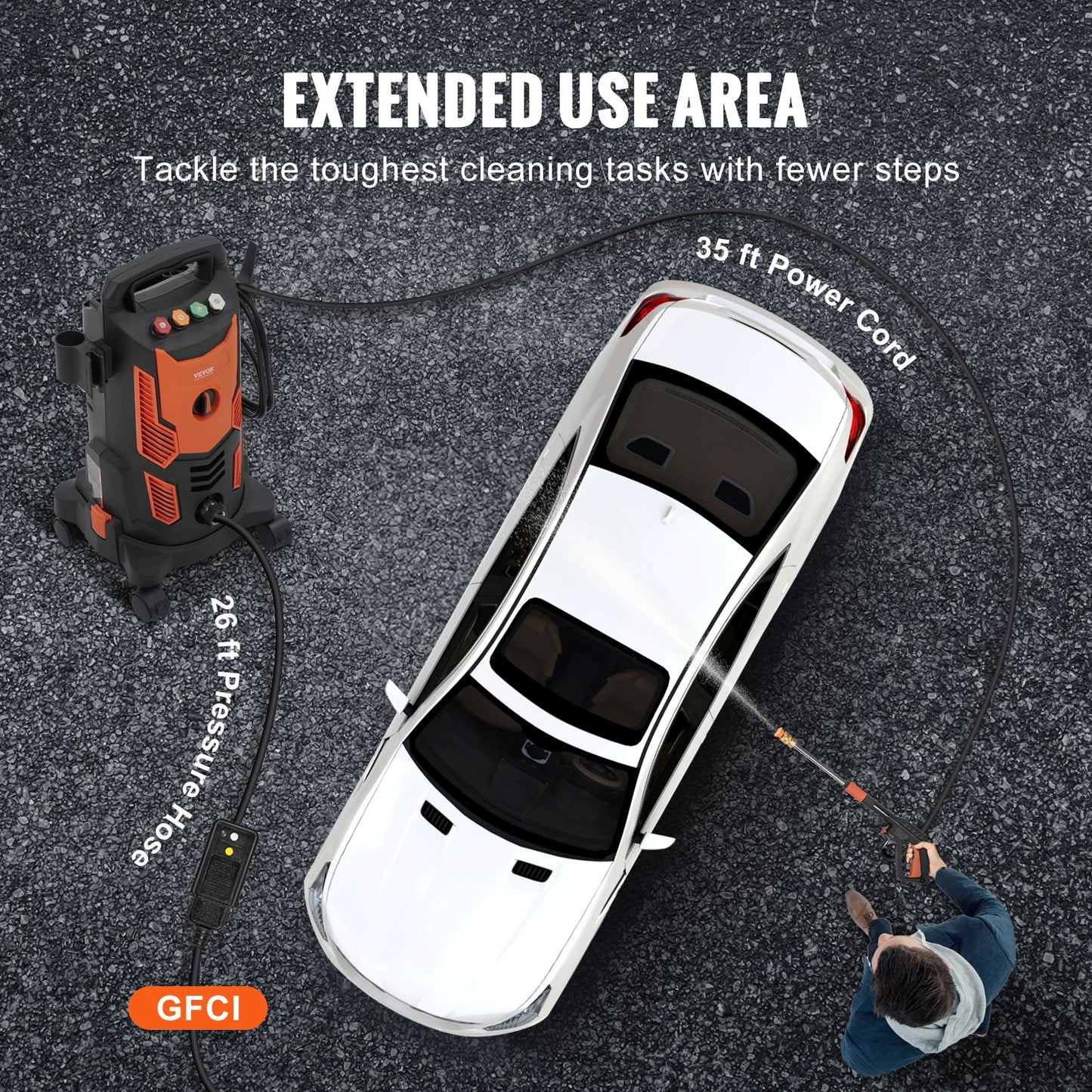 VEVOR Electric Pressure Washer Power Washer with Quick Connect Nozzles Foam Cannon and Retractable Handle for Portable Patio Cleaning