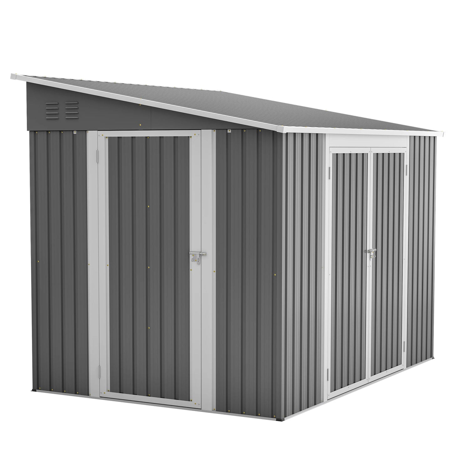 LZBEITEM 6 x 8 Feet Metal Outdoor Storage Shed Garden Tool Storage House with 2 Lockable Doors for Backyard Patio Lawn Gray