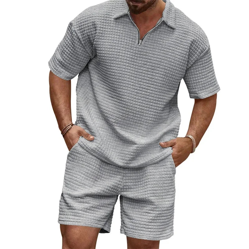 Men's Casual Outfit Short Sleeve Tee and Drawstring Shorts Set for Stylish Summer Look
