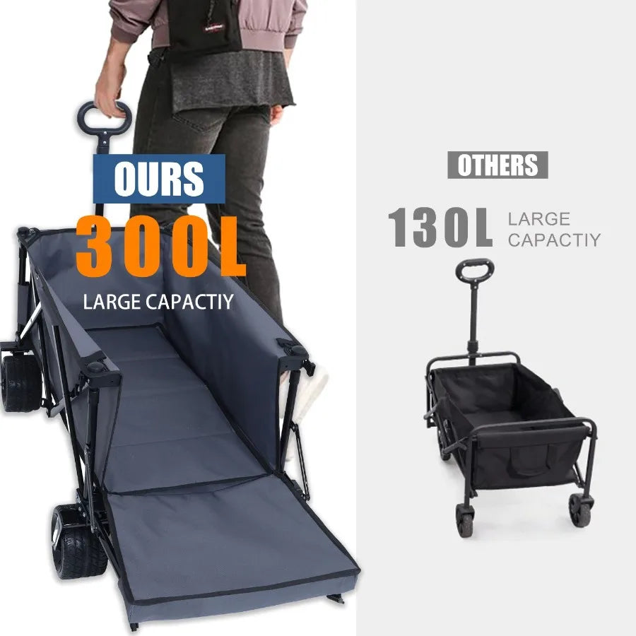 Foldable Wagon with Extended Tailgate Extra Long Extender Heavy Duty 400 Pounds All Terrain Beach Cart