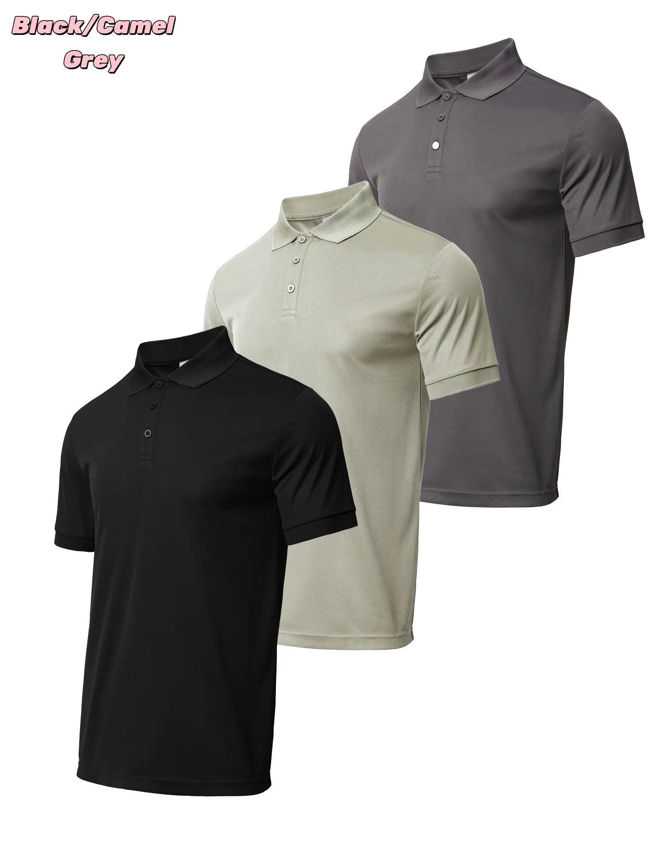 3 Piece Men's Quick Drying Short Sleeved Casual Sports Golf Shirt Moisture Wicking Fitness Top