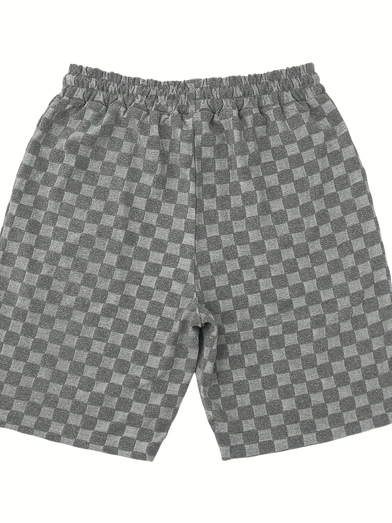 Men's Summer Jacquard Plaid Short Sleeve T-Shirt and Loose Straight Leg Casual Shorts Set