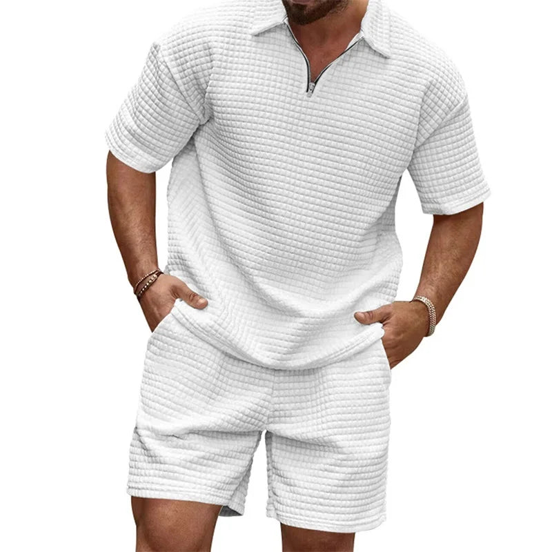 Men's Casual Outfit Short Sleeve Tee and Drawstring Shorts Set for Stylish Summer Look