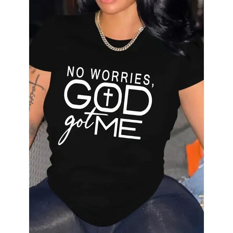 90s Y2K Fashion Women’s God Got Me Inspirational Black T-Shirt Casual Crew Neck Tee Harajuku Style