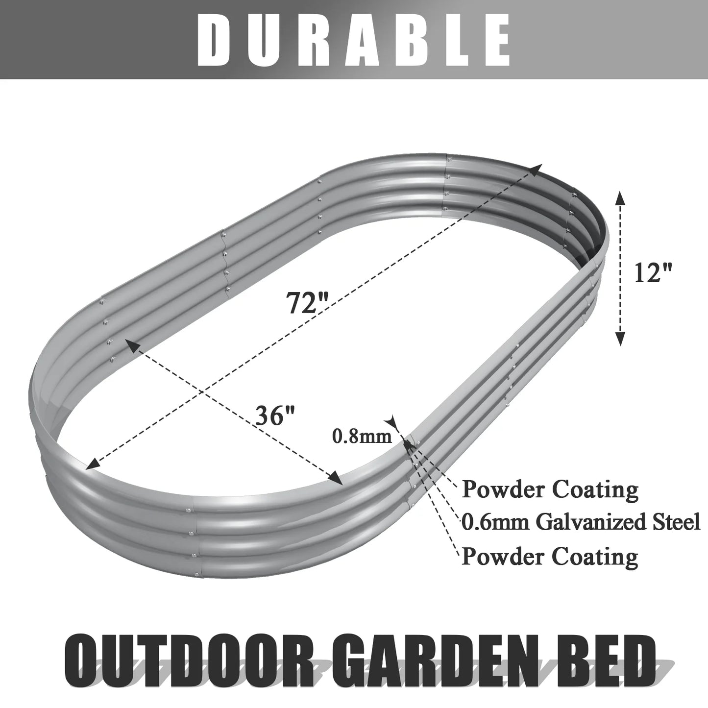 2 Pack 6x3x1 Foot Galvanized Raised Garden Bed Kit Oval Metal Planter Box Outdoor Planter Raised Beds for Vegetable Flower and Herbs