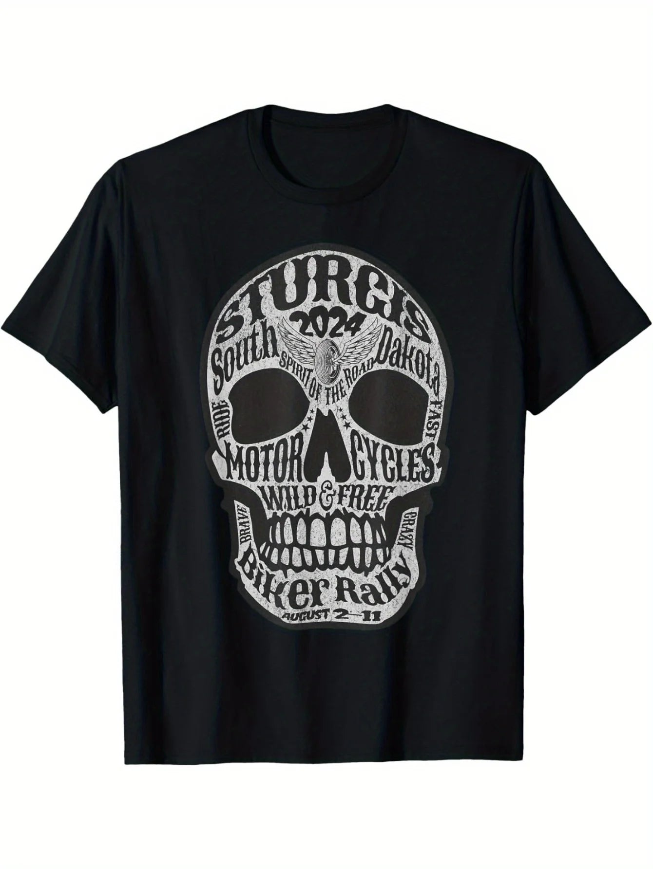 Sturgis 2024 Skull Graphic Tee Men's Breathable Cotton Short Sleeve T-Shirt Casual Wear