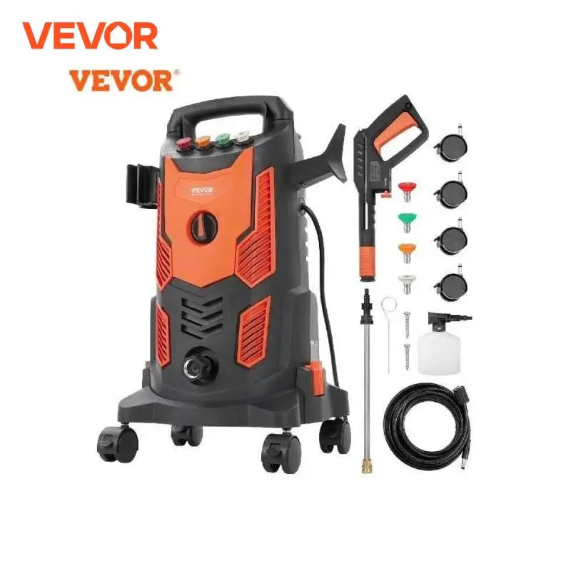 VEVOR Electric Pressure Washer Power Washer with Quick Connect Nozzles Foam Cannon and Retractable Handle for Portable Patio Cleaning