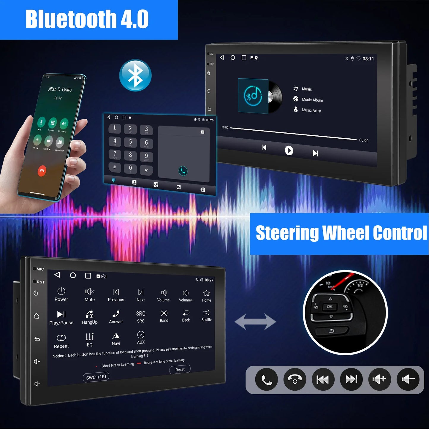 Essgoo 10 Inch Android 13 Wireless Carplay Car Stereo Multimedia Player 2 DIN GPS Navigation Bluetooth WiFi Universal For VW Nissan