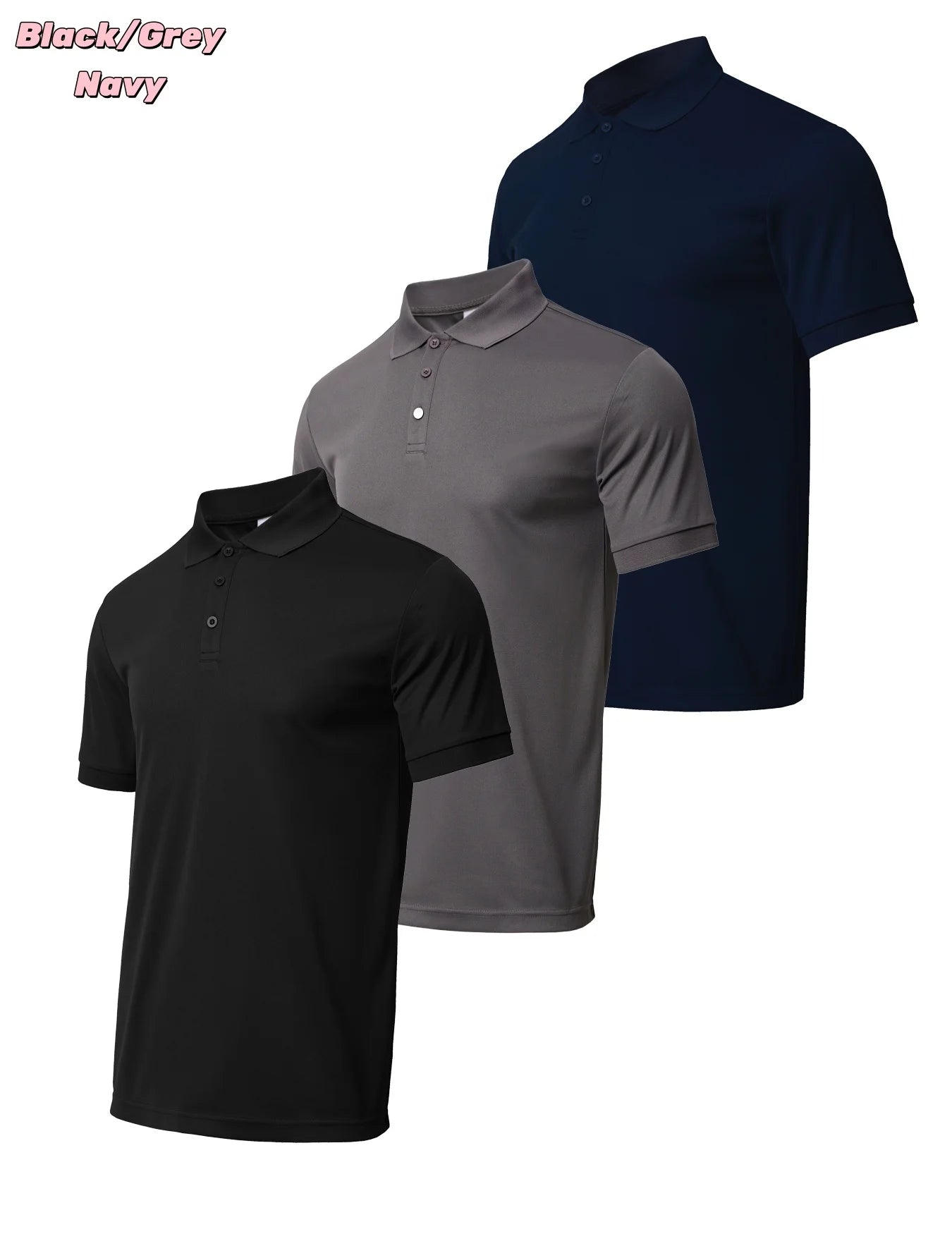 3 Piece Men's Quick Drying Short Sleeved Casual Sports Golf Shirt Moisture Wicking Fitness Top