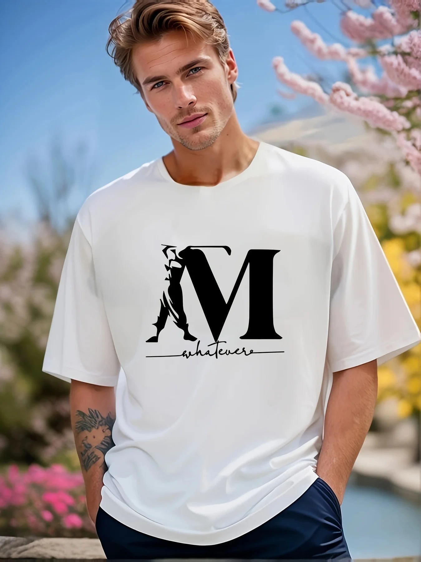 Letter Print Men's Creative Casual Short Sleeved Round Neck T Shirt Summer Outdoor Sports