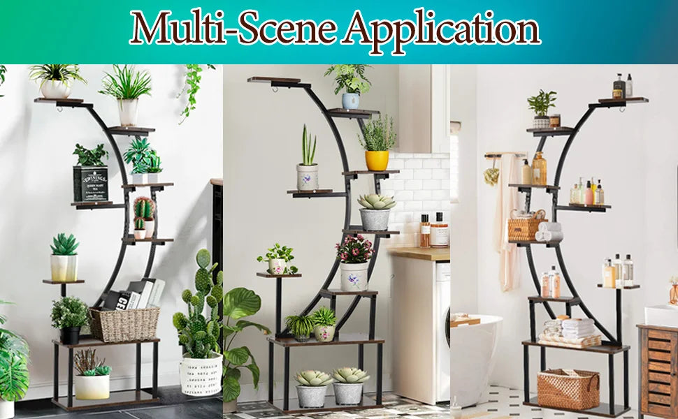 Black Plant Stand with Grow Light 9 Tiered Metal Shelf 60 Inch Black Holder Display Rack for Home Balcony