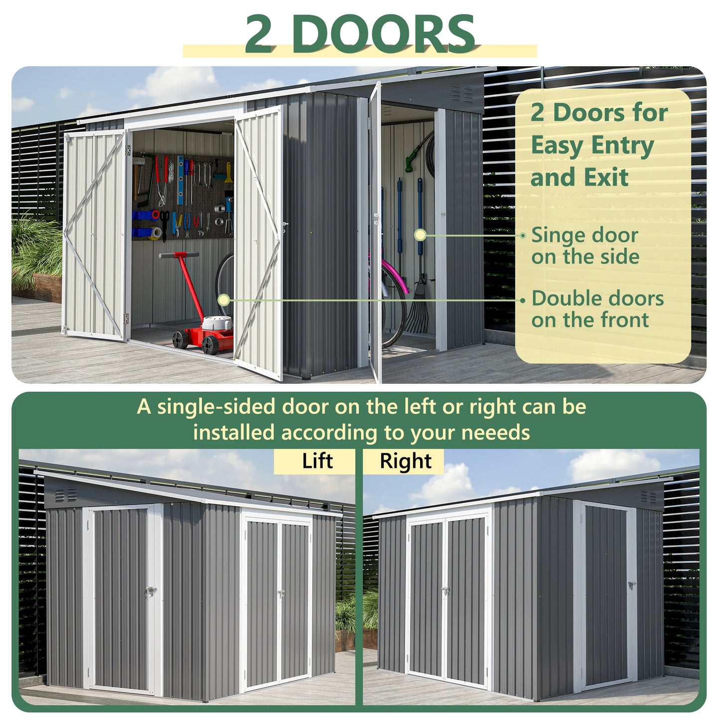 LZBEITEM 6 x 8 Feet Metal Outdoor Storage Shed Garden Tool Storage House with 2 Lockable Doors for Backyard Patio Lawn Gray