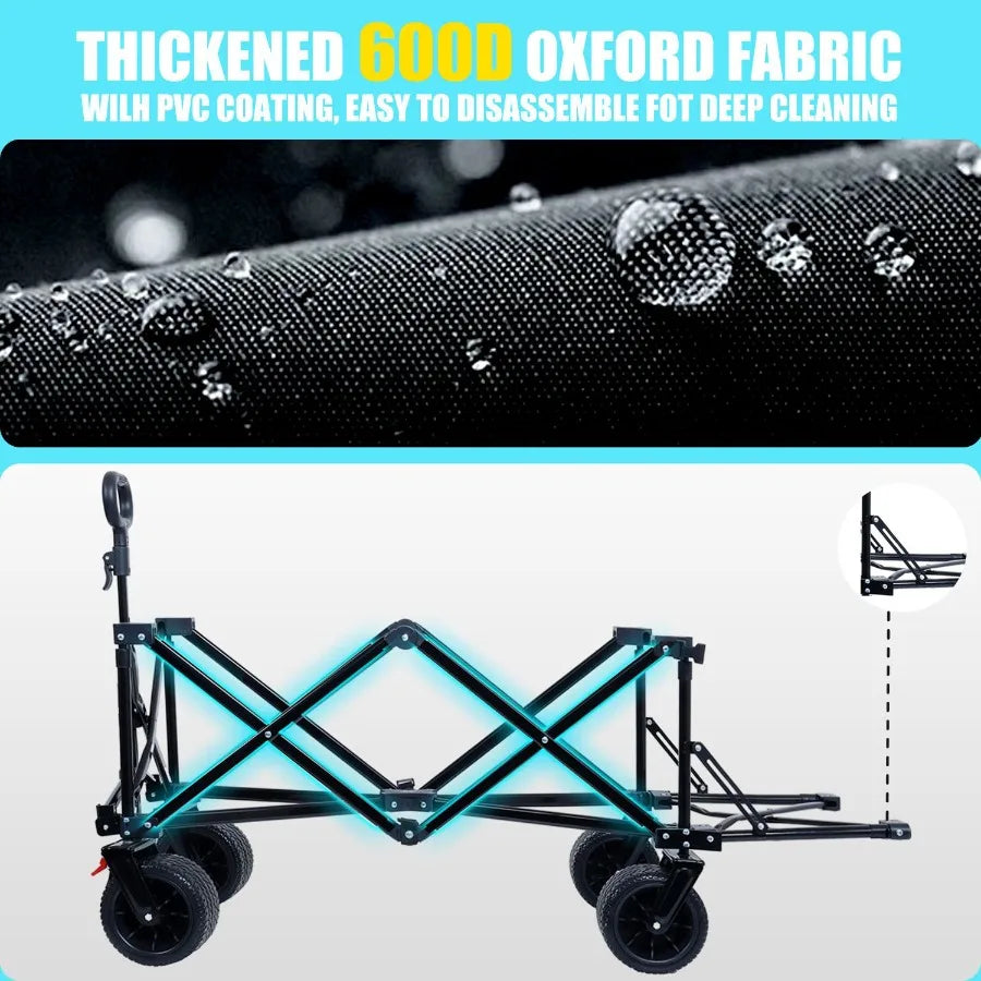 Foldable Wagon with Extended Tailgate Extra Long Extender Heavy Duty 400 Pounds All Terrain Beach Cart