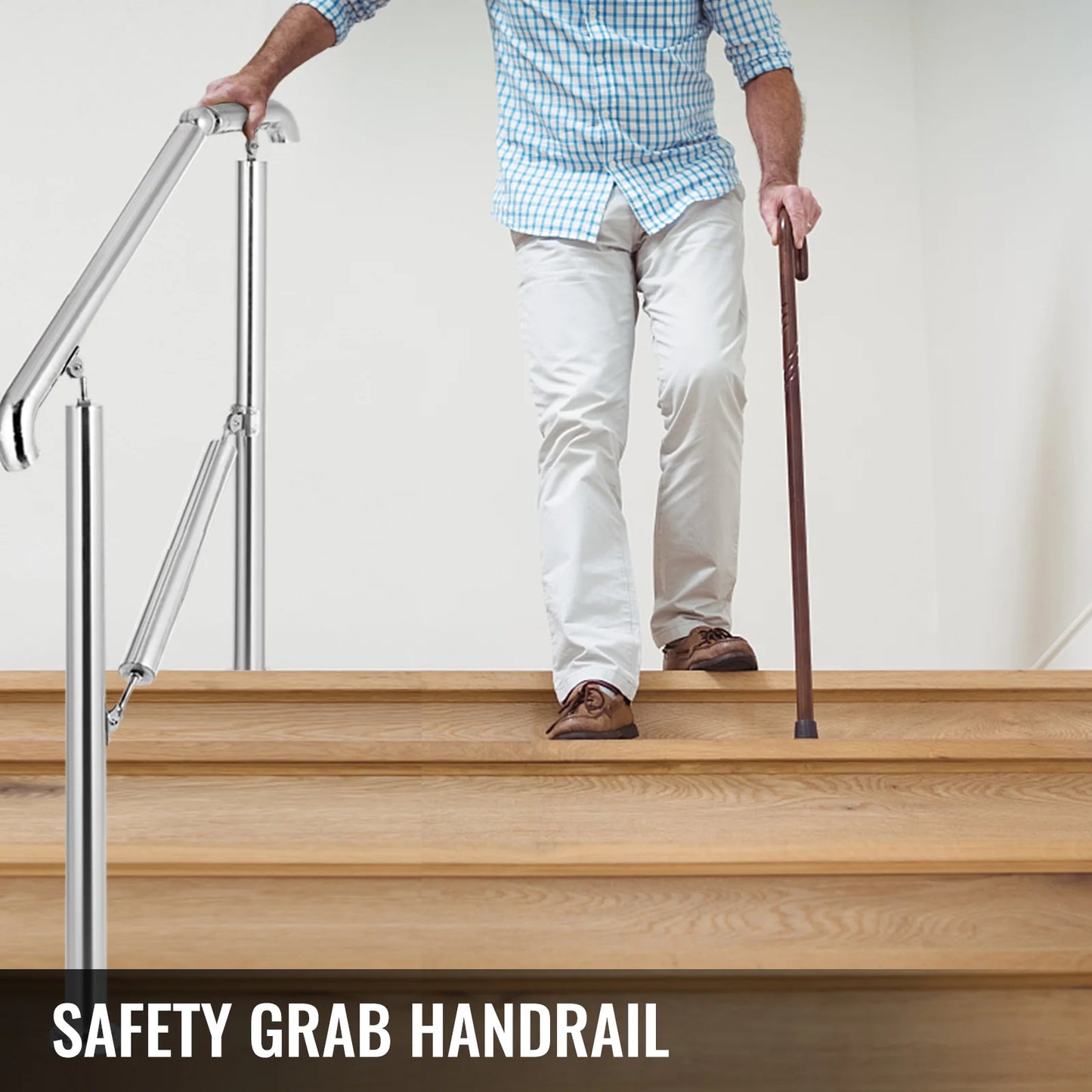 VEVOR Stainless Steel Adjustable Stair Railing for 3 to 5 Steps Level Surface Safety Handrail