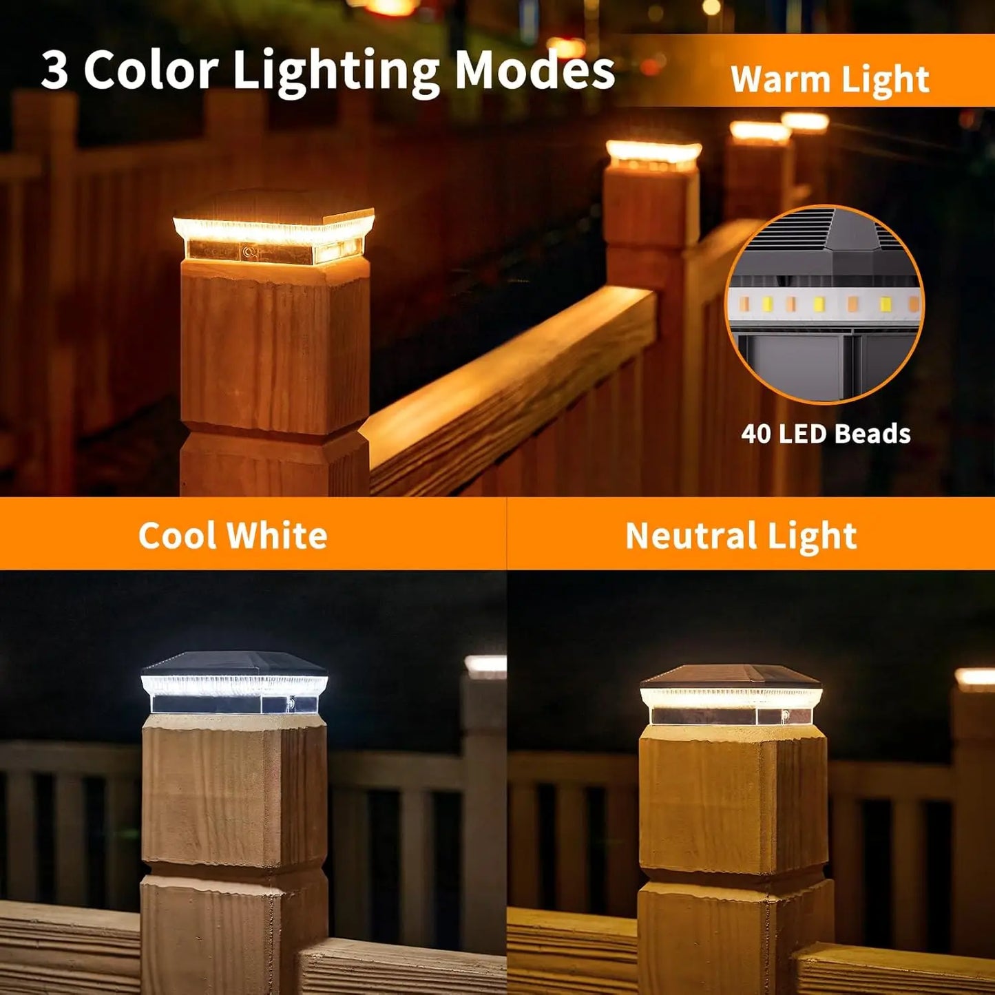 6/12 Pack 4x4 Solar Post Lights Outdoor 40 LEDs 30 Lumens Fence Post Lights with 3 Modes