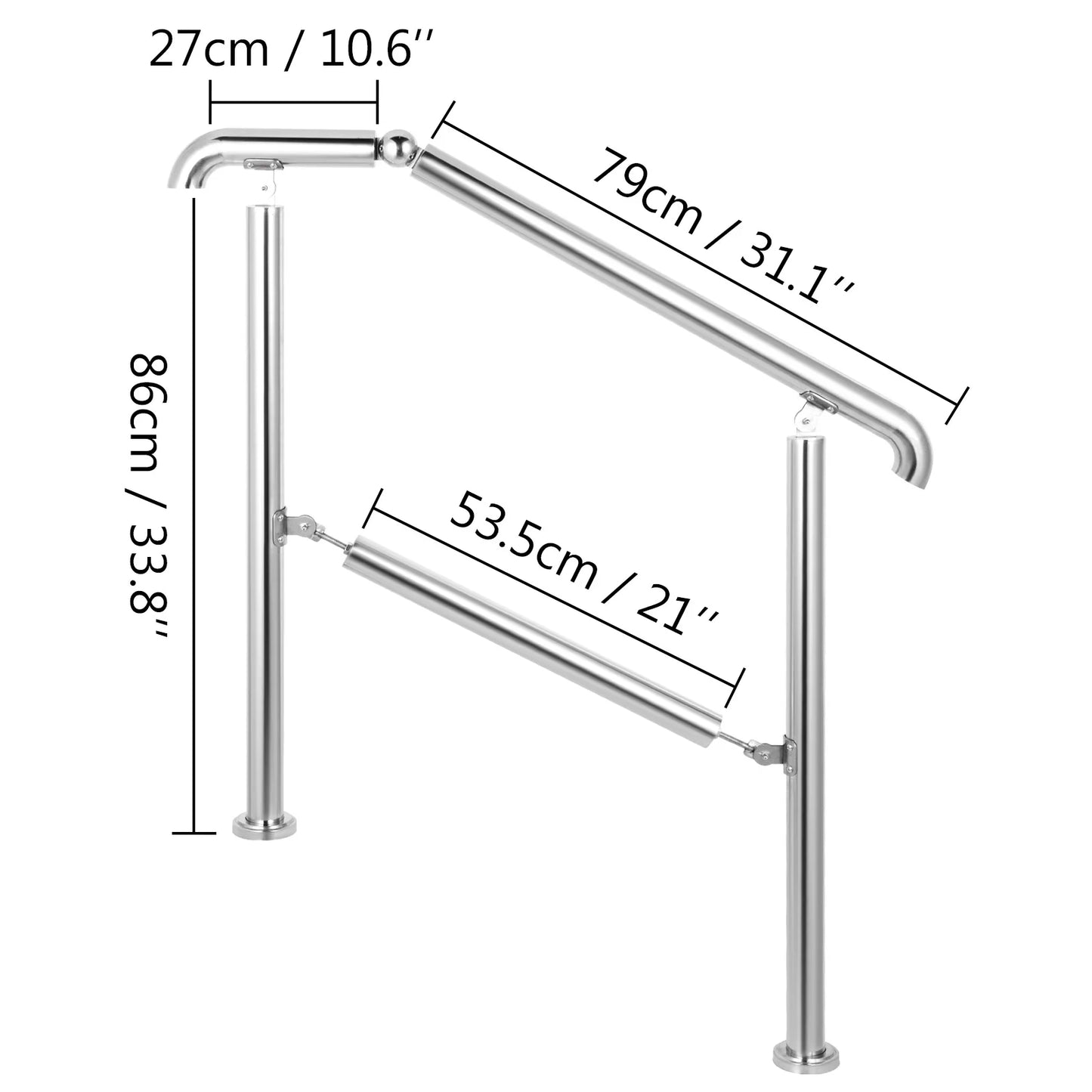 VEVOR Stainless Steel Adjustable Stair Railing for 3 to 5 Steps Level Surface Safety Handrail