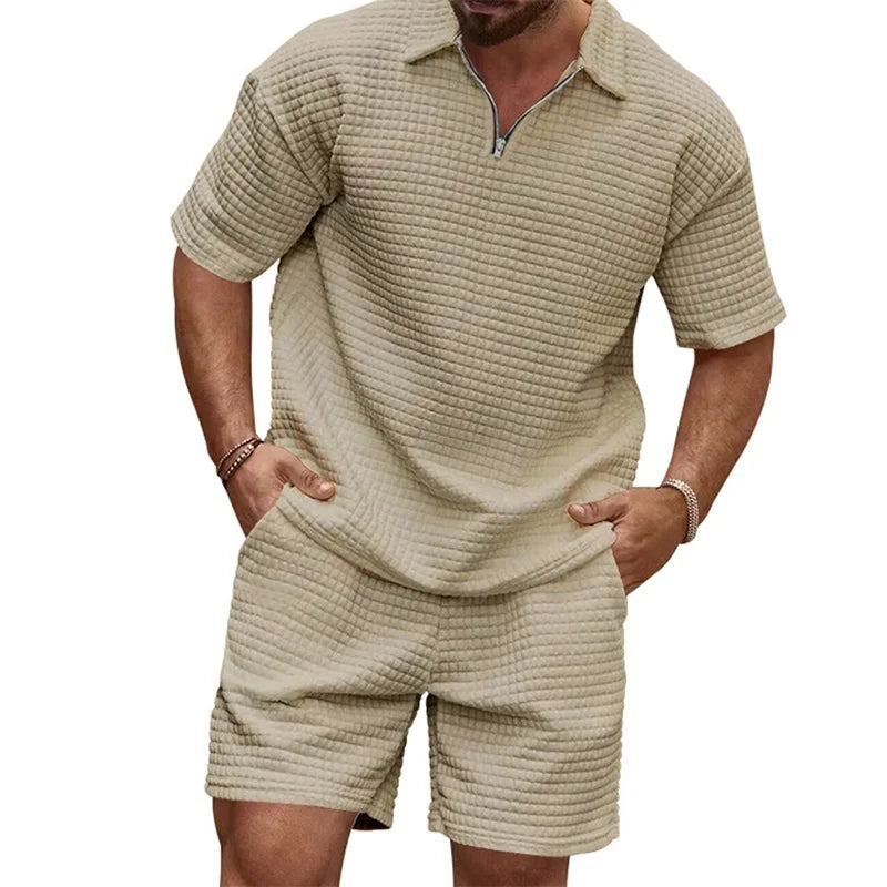 Men's Casual Outfit Short Sleeve Tee and Drawstring Shorts Set for Stylish Summer Look