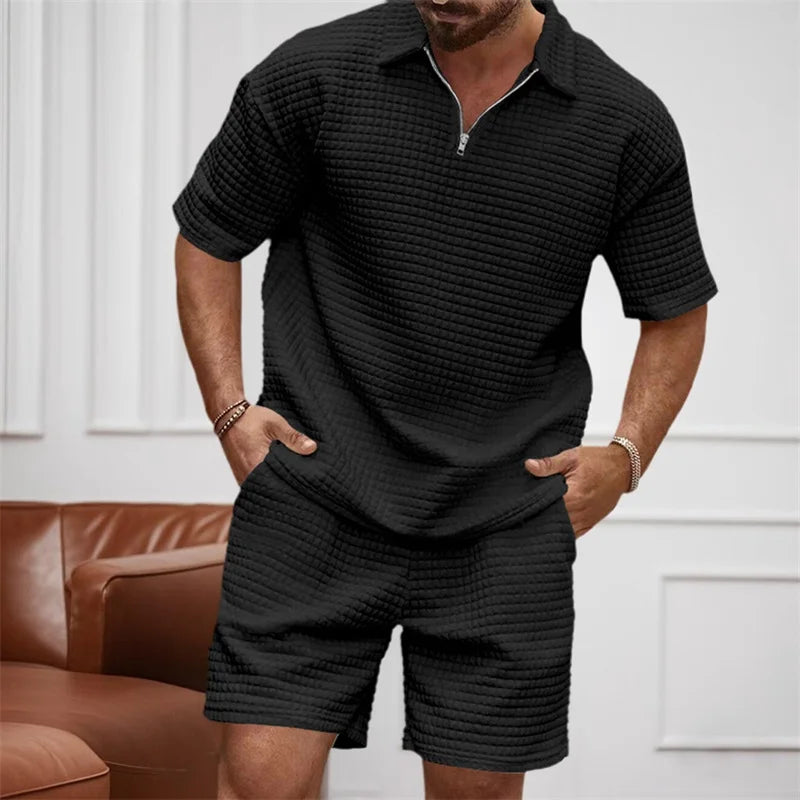 Men's Casual Outfit Short Sleeve Tee and Drawstring Shorts Set for Stylish Summer Look