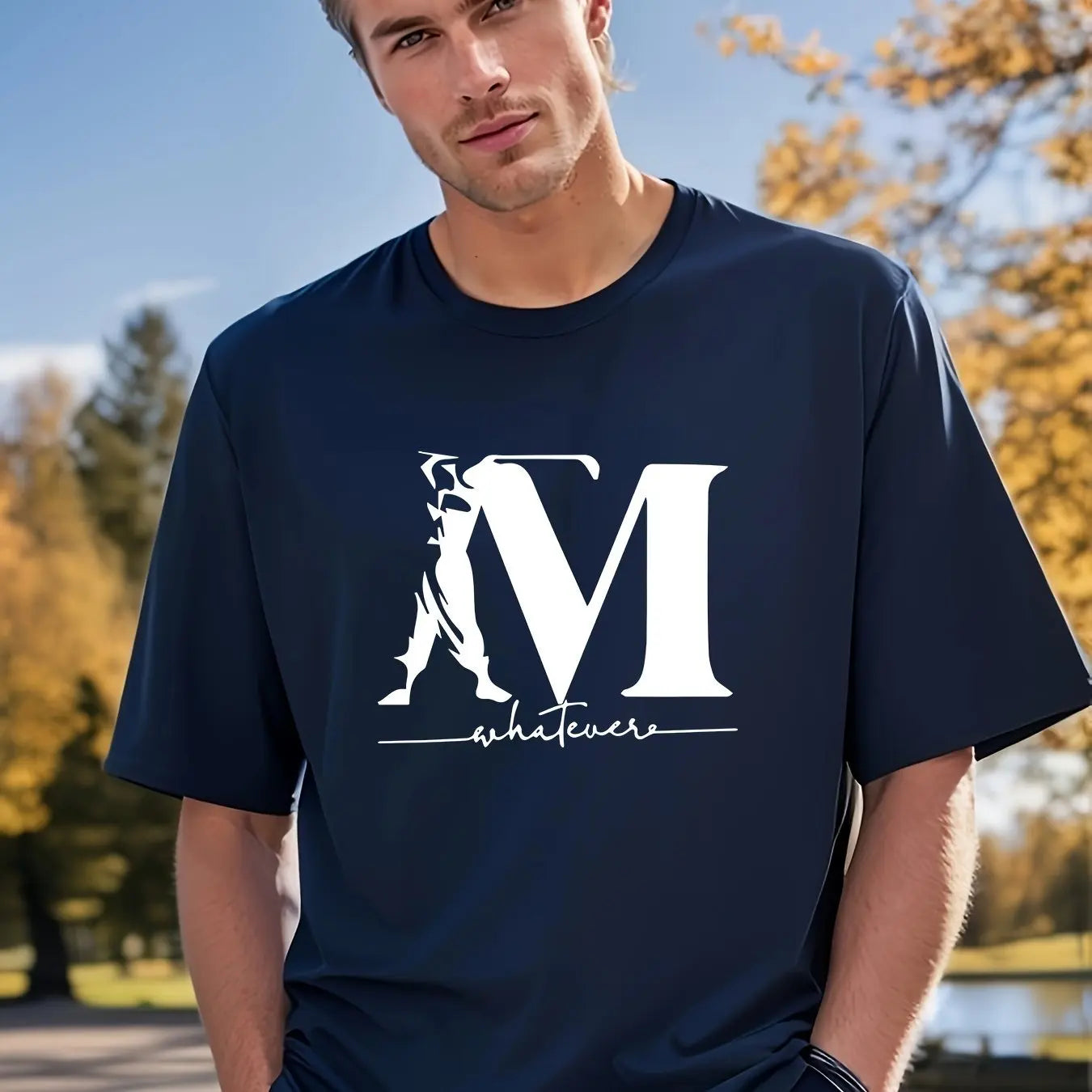 Letter Print Men's Creative Casual Short Sleeved Round Neck T Shirt Summer Outdoor Sports