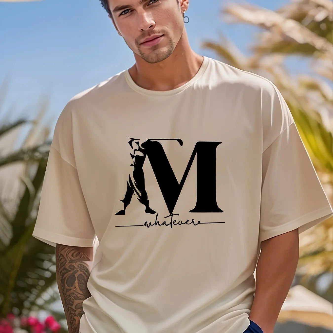 Letter Print Men's Creative Casual Short Sleeved Round Neck T Shirt Summer Outdoor Sports