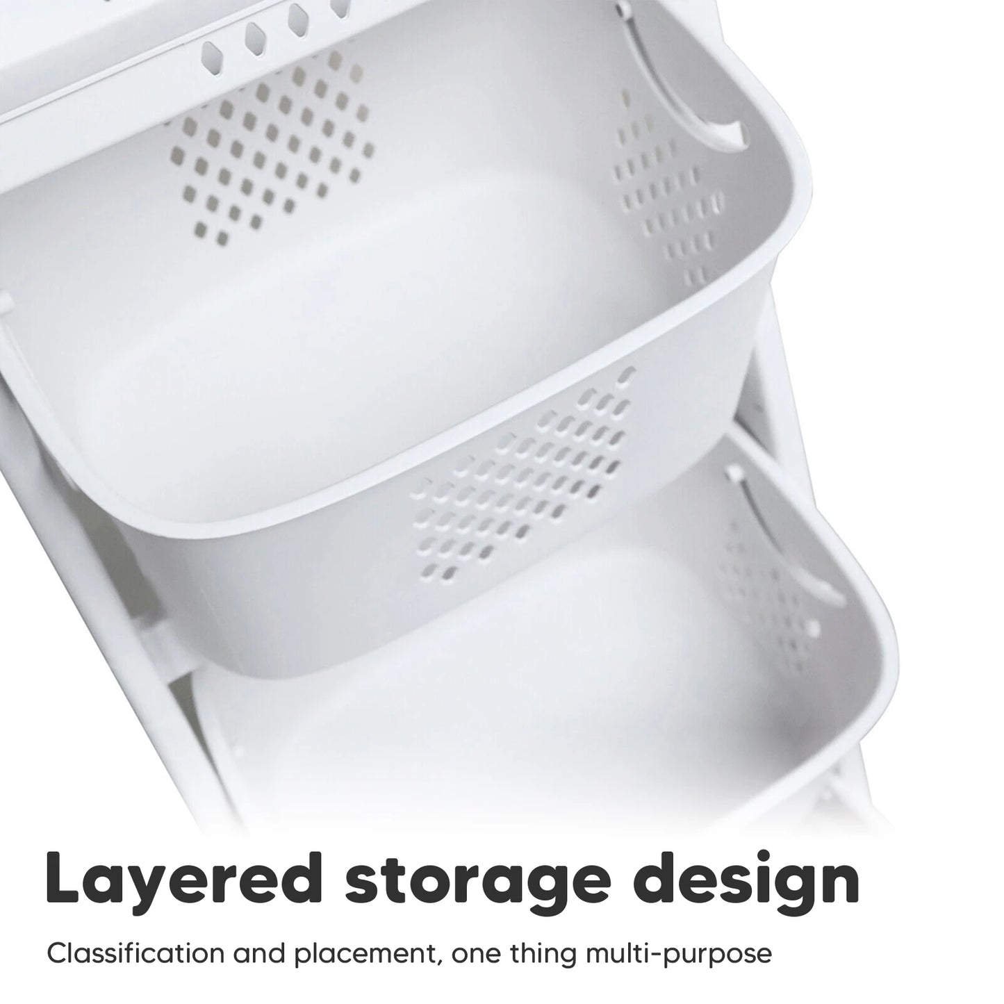 2 Tier 4 Tier Laundry Basket Cart Removable Storage Buckets Plastic Hamper with 4 Wheels White