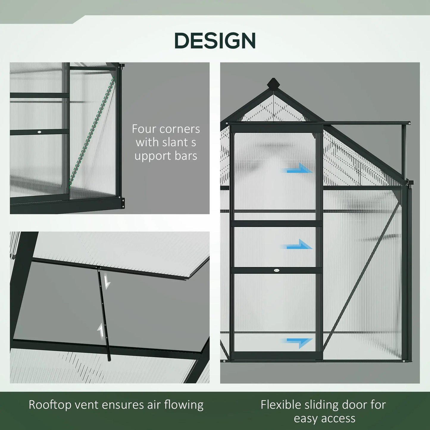 6 Foot X 6 Foot X 7 Foot Greenhouse Aluminum Frame Walk In Outdoor Plant Garden Polycarbonate