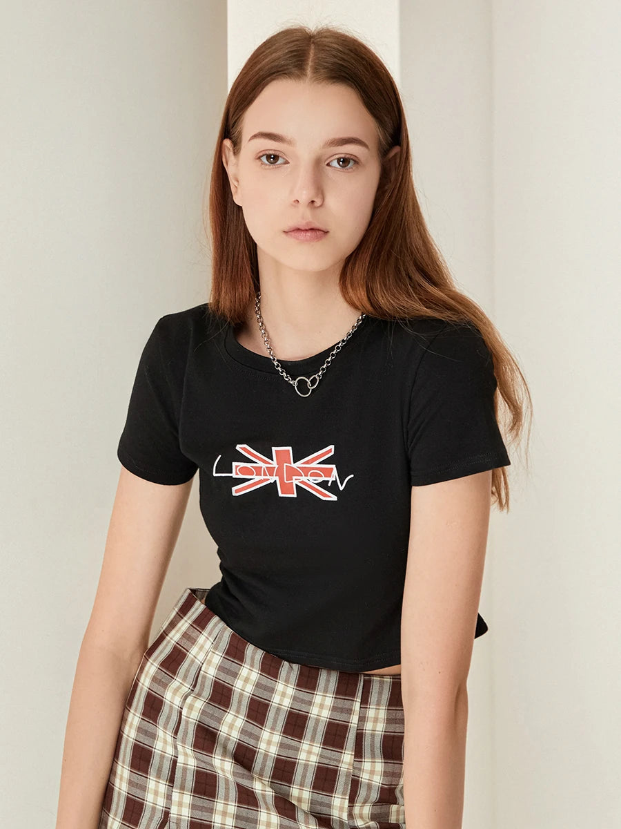 Women’s Crop Tops Round Neck Short Sleeve Letter Print Graphic T-Shirt for Summer