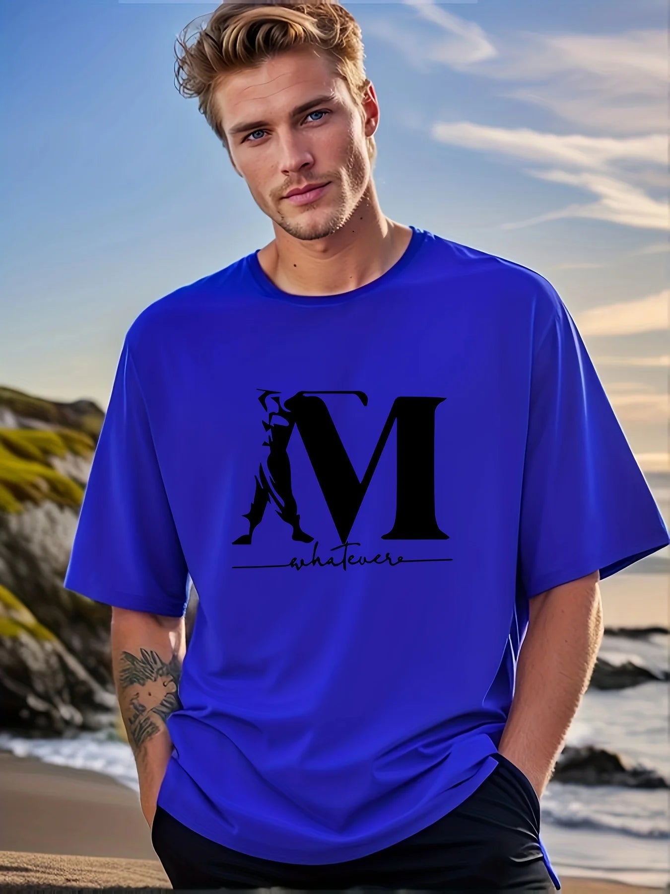 Letter Print Men's Creative Casual Short Sleeved Round Neck T Shirt Summer Outdoor Sports