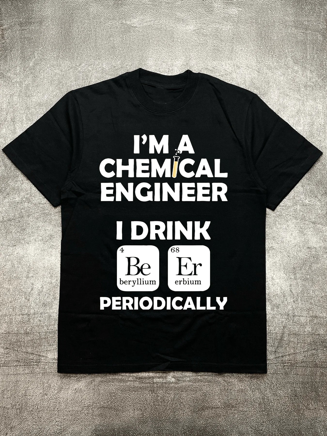 Men's Heat Transfer Print Cotton Round Neck Short Sleeve T-Shirt Chemical Fun Design Black 200g