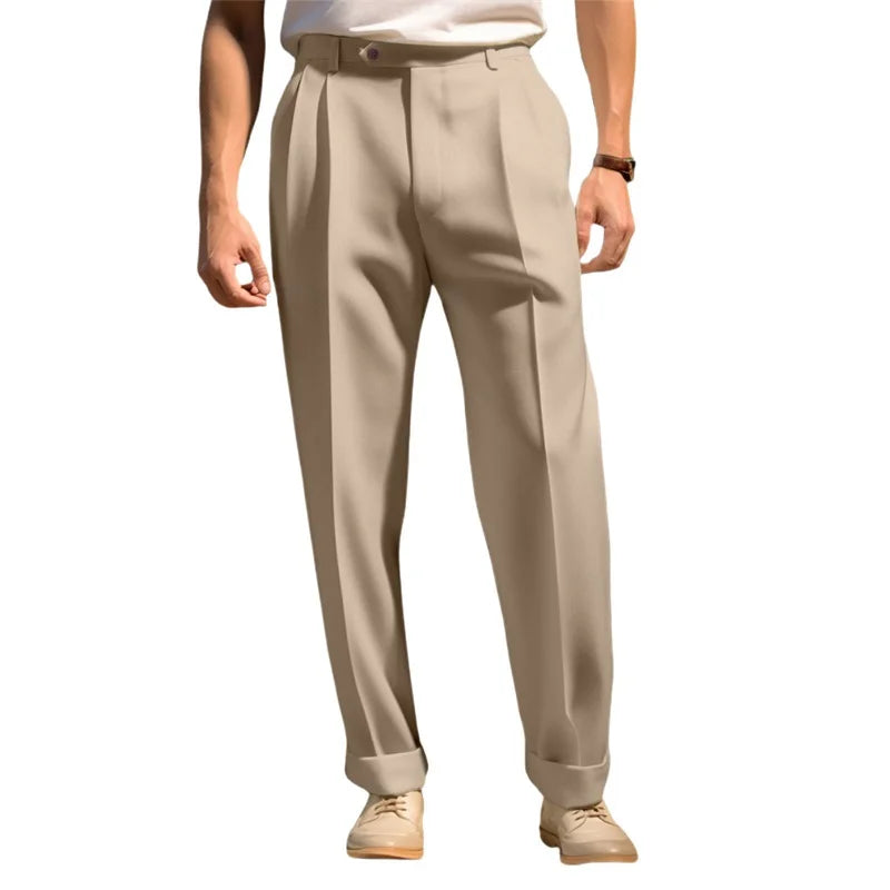 Men's Fit Dress Pants Solid Color Flat Front Trousers Classic Business Casual Suit Pants Modern Formal Wear Hemmed Bottoms
