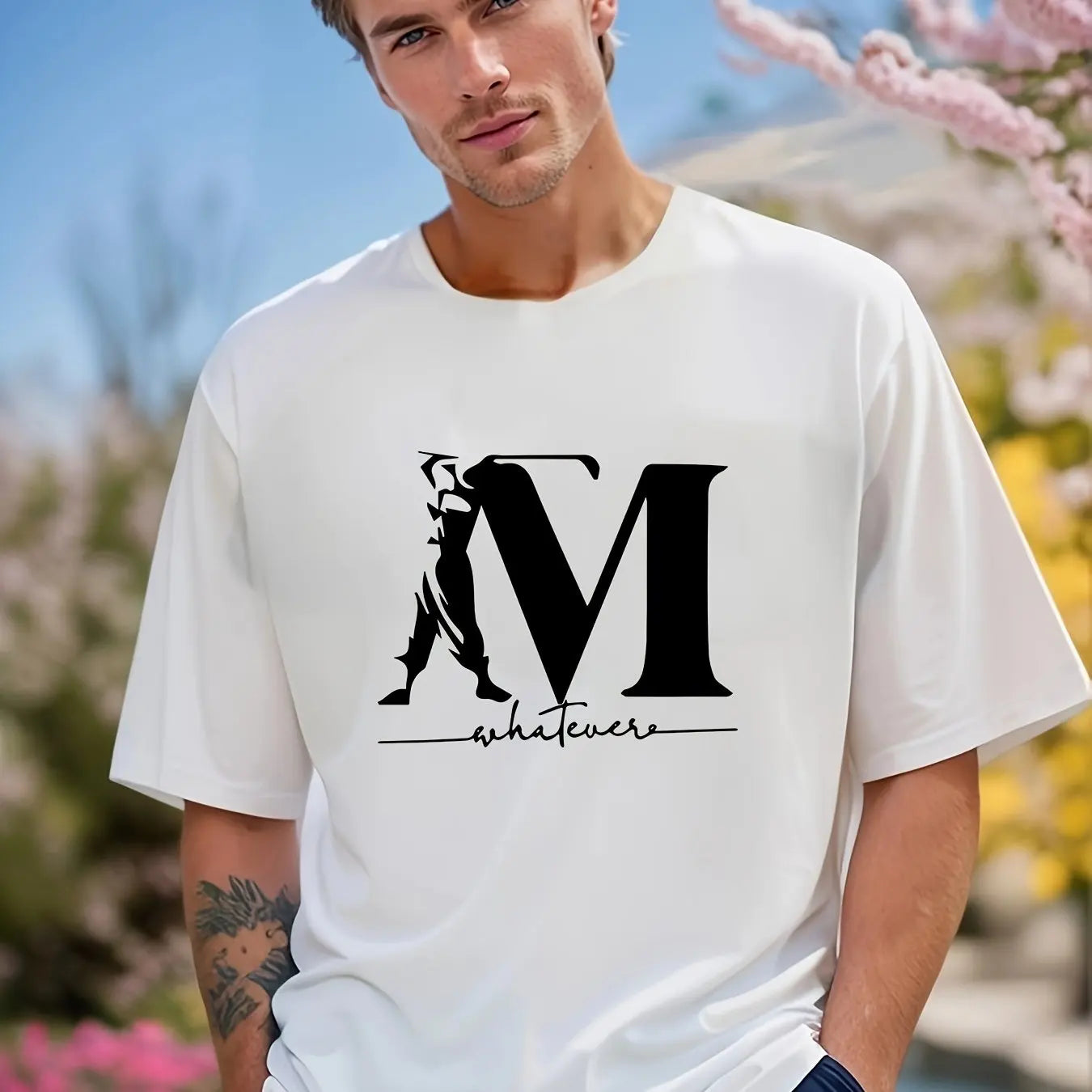 Letter Print Men's Creative Casual Short Sleeved Round Neck T Shirt Summer Outdoor Sports
