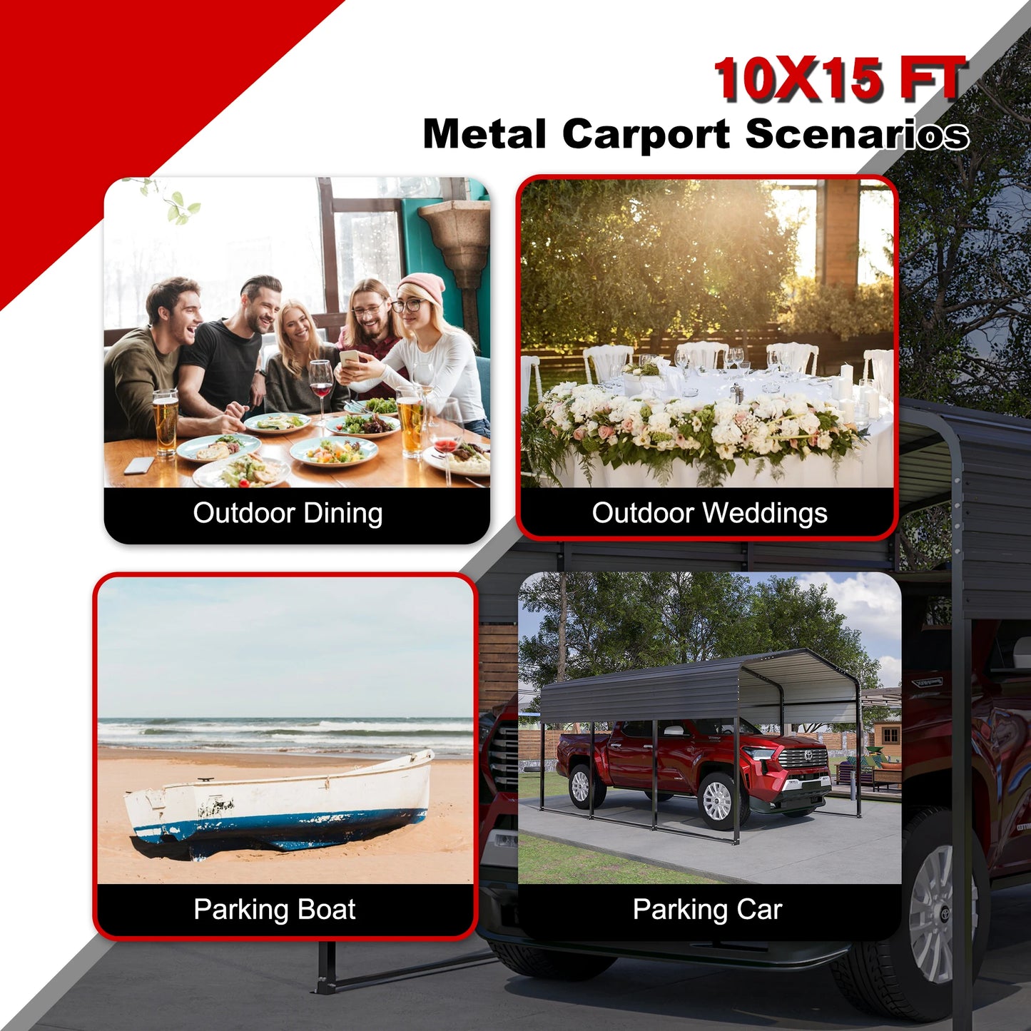 LZBEITEM 13x20 Heavy Duty Metal Carport with Galvanized Steel Roof Outdoor Carport Kits