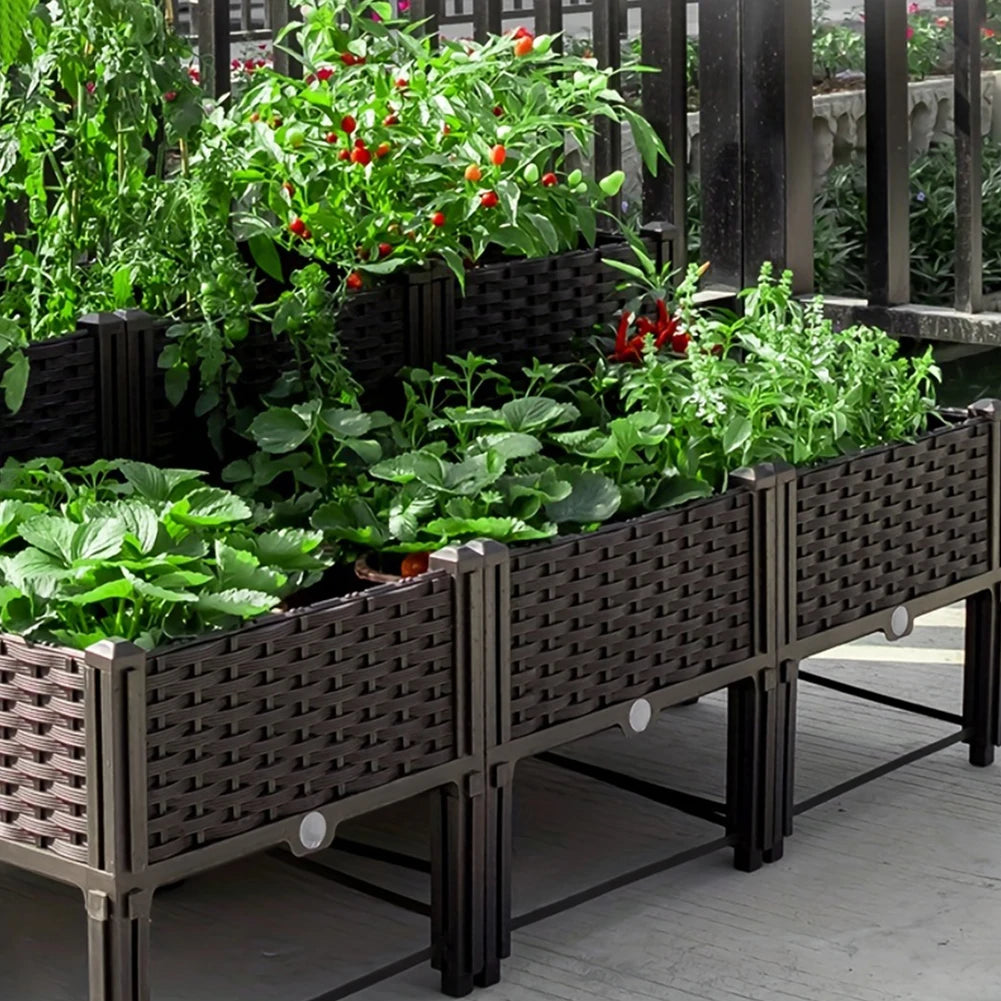 Plastic Raised Planter Box with Legs Elevated Garden Bed with Drainage Holes Propagation Container for Patio Balcony Gardening