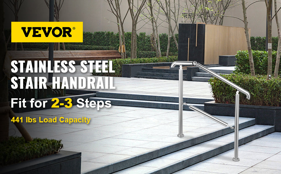 VEVOR Stainless Steel Adjustable Stair Railing for 3 to 5 Steps Level Surface Safety Handrail