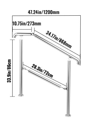 VEVOR Stainless Steel Adjustable Stair Railing for 3 to 5 Steps Level Surface Safety Handrail