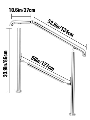 VEVOR Stainless Steel Adjustable Stair Railing for 3 to 5 Steps Level Surface Safety Handrail