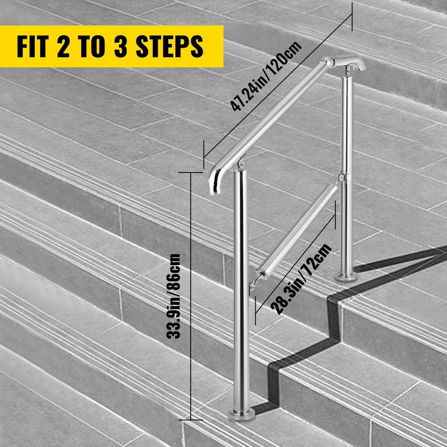 VEVOR Stainless Steel Adjustable Stair Railing for 3 to 5 Steps Level Surface Safety Handrail