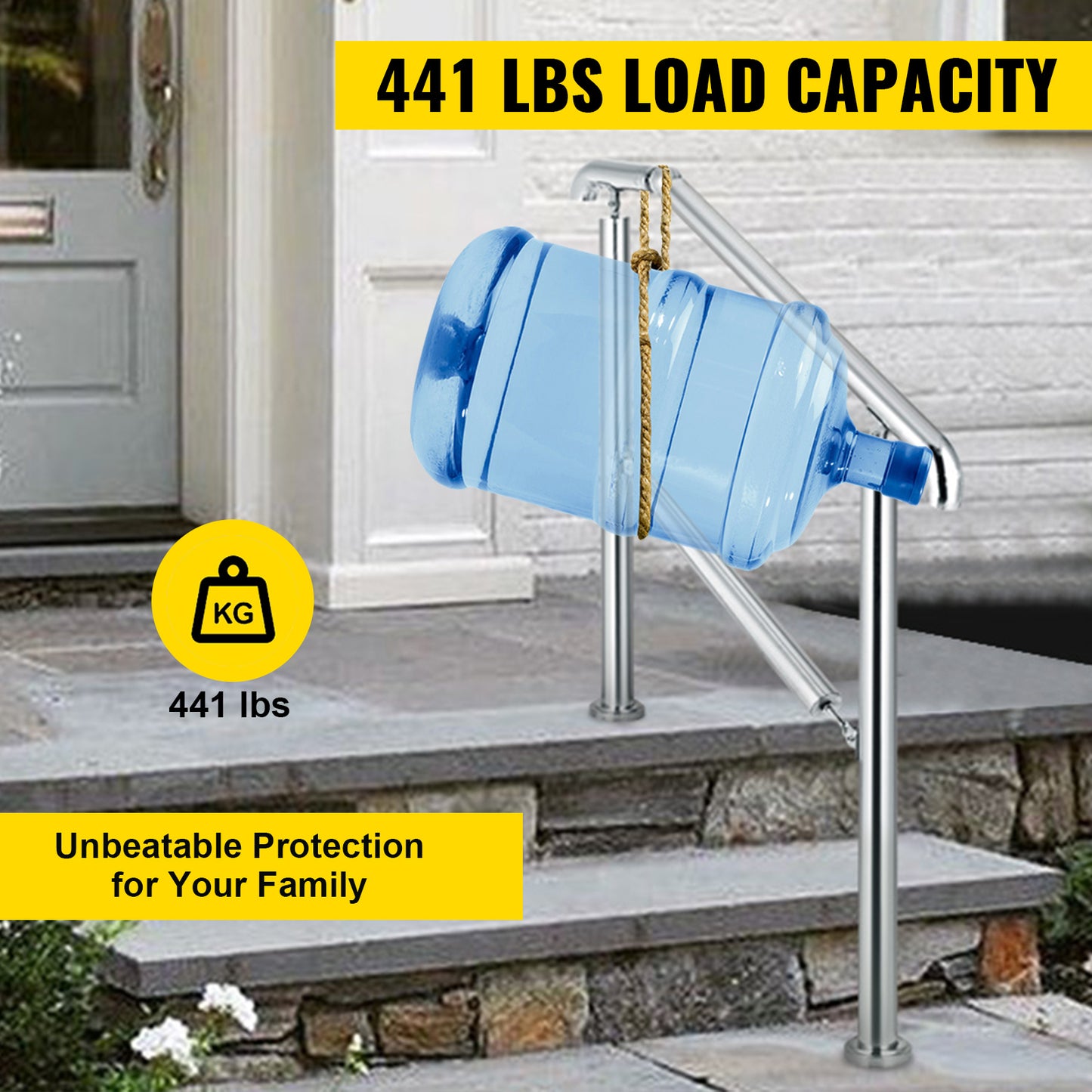 VEVOR Stainless Steel Adjustable Stair Railing for 3 to 5 Steps Level Surface Safety Handrail