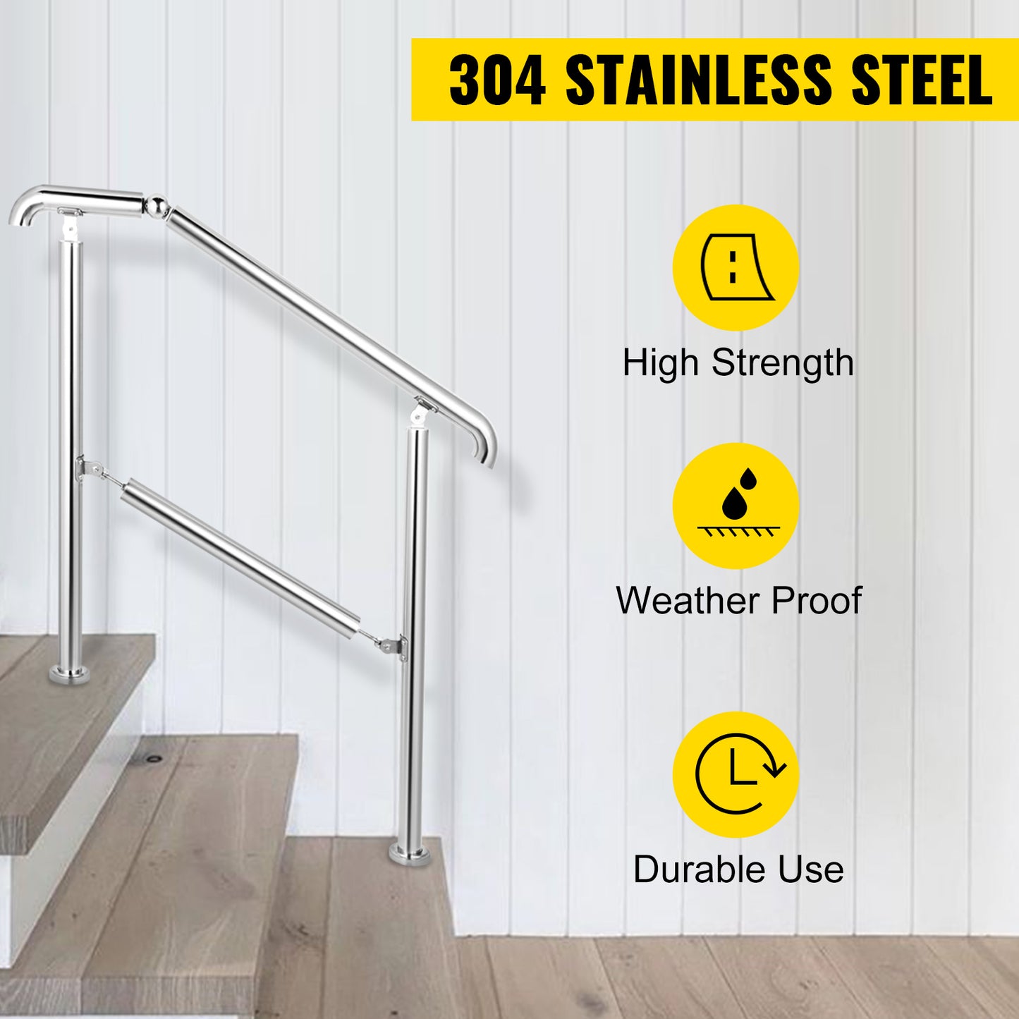 VEVOR Stainless Steel Adjustable Stair Railing for 3 to 5 Steps Level Surface Safety Handrail