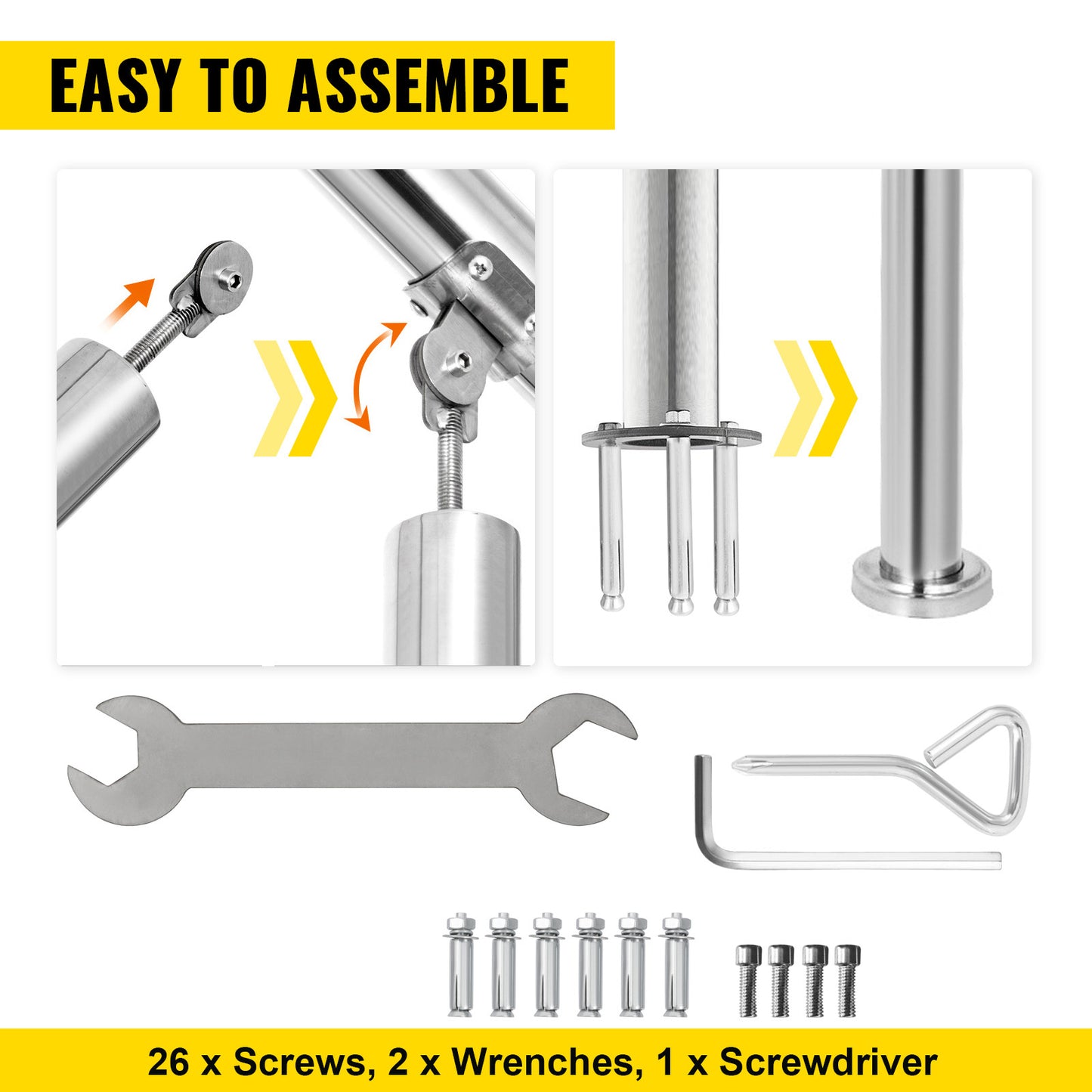 VEVOR Stainless Steel Adjustable Stair Railing for 3 to 5 Steps Level Surface Safety Handrail