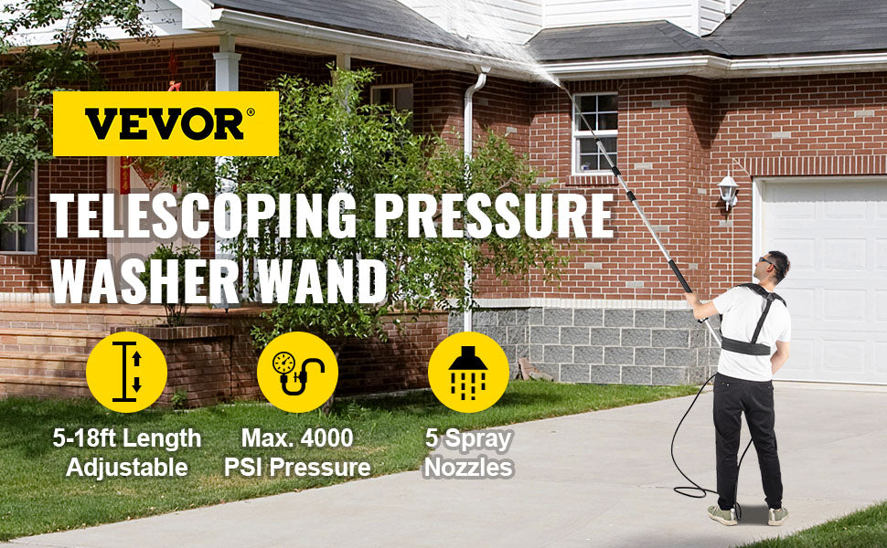 VEVOR 18 20ft Telescoping Pressure Washer Wand 4000psi with Strap Belt 3/8 Inch Quick Connector Extension Pole for Power Washer Spray