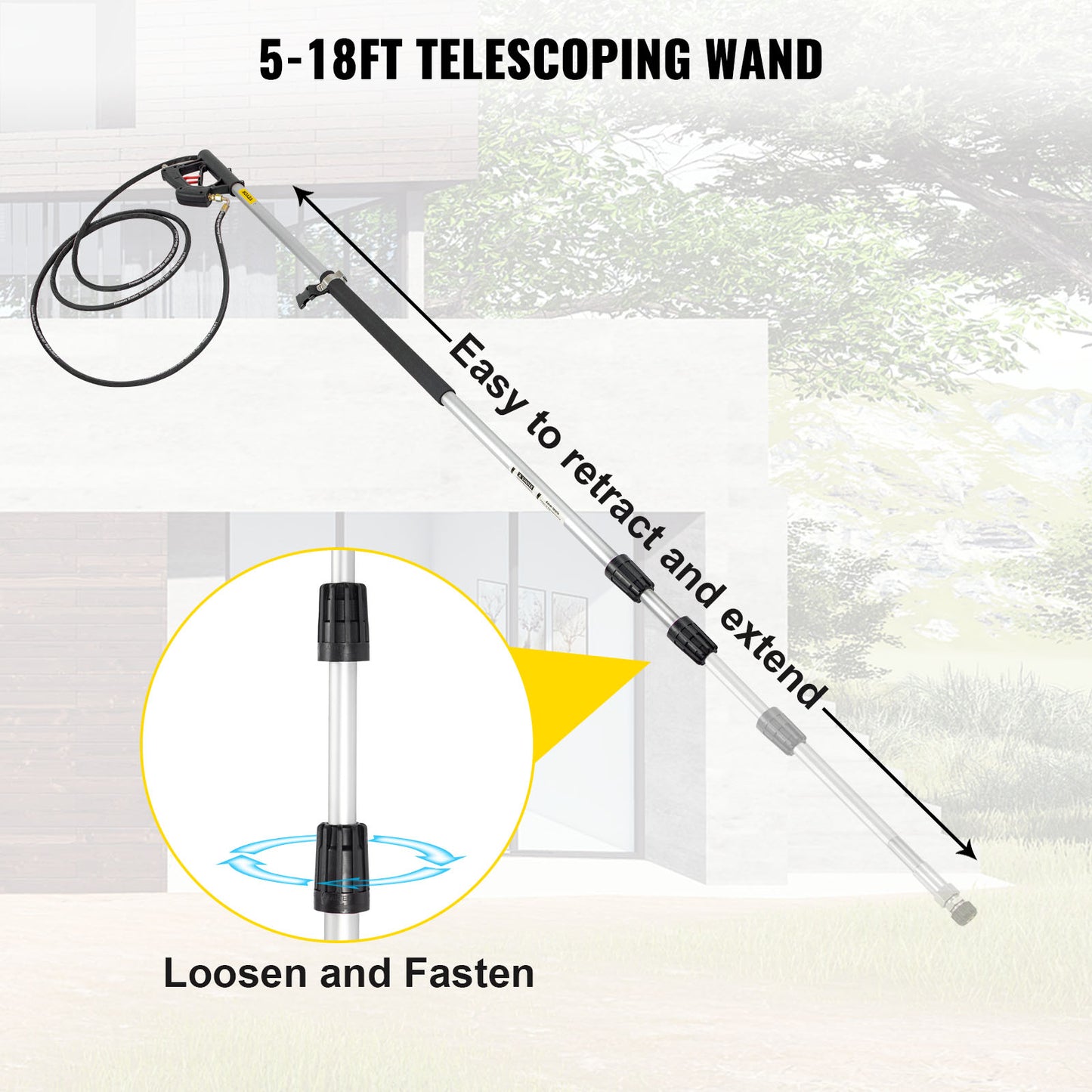 VEVOR 18 20ft Telescoping Pressure Washer Wand 4000psi with Strap Belt 3/8 Inch Quick Connector Extension Pole for Power Washer Spray