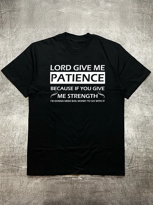 200 Grams Cotton Men's Black Round Neck Short Sleeve T-Shirt with Humor Text Pattern and Hot Stamping Print for Daily Casual Wear