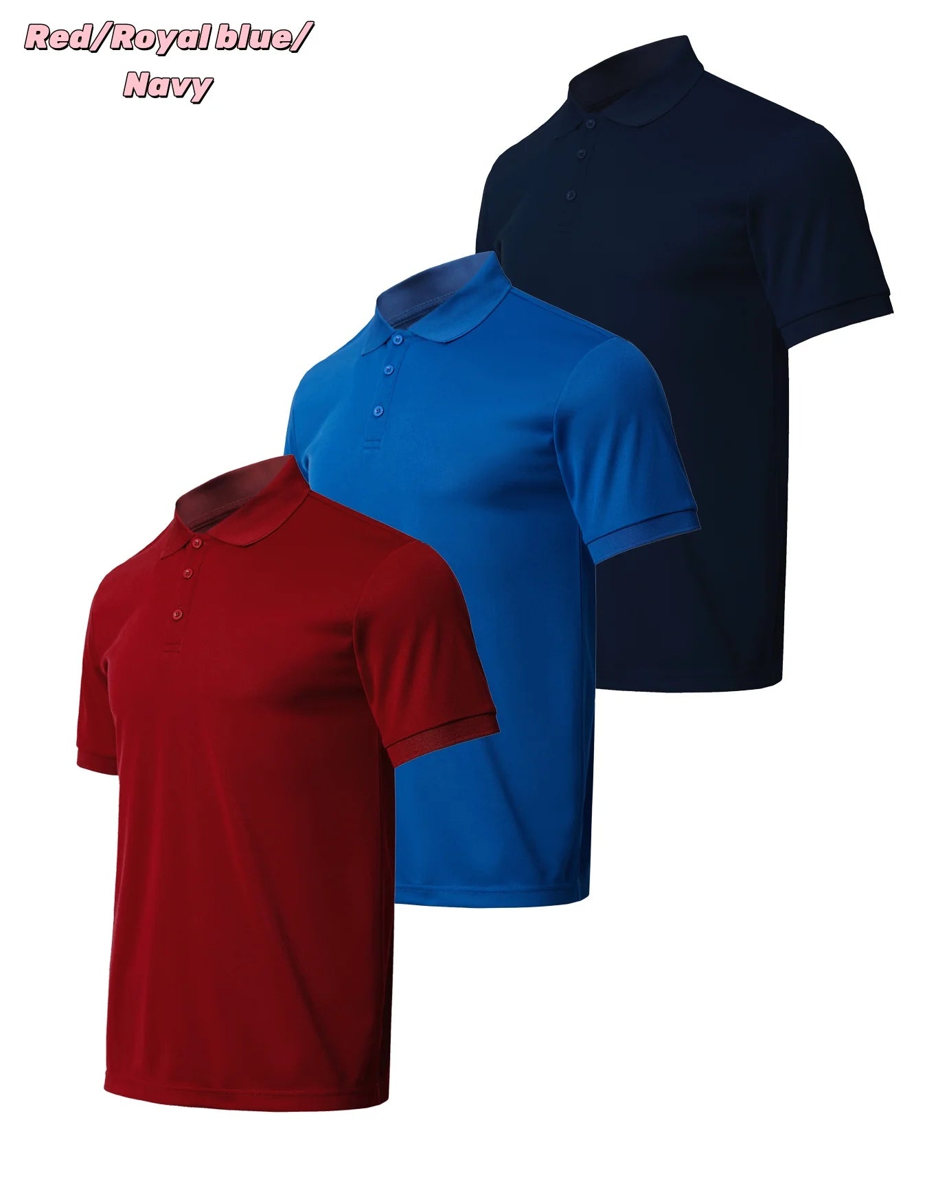 3 Piece Men's Quick Drying Short Sleeved Casual Sports Golf Shirt Moisture Wicking Fitness Top